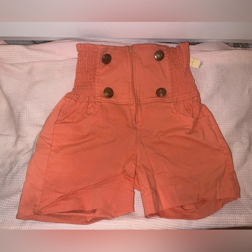 High waist elastic stretch butt enhancing button stretch shorts